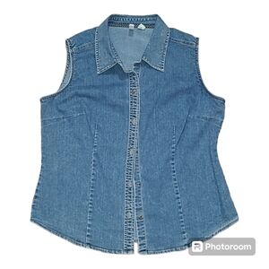 StJohnsBay petite indigo denim chambrey sleeveless shirt vest button up‎